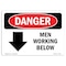 Signmission Safety Sign, OSHA Danger, 10" Height, Aluminum, Men Working Below, Landscape OS-DS-A-1014-L-1449 - alternate 1